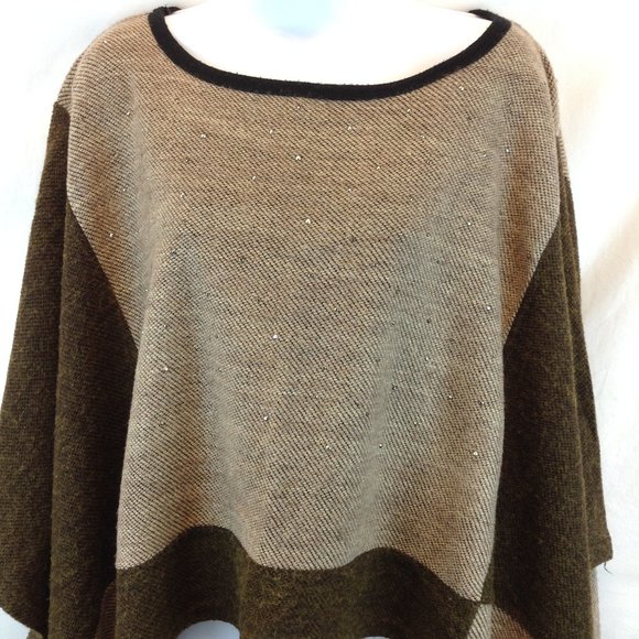 Lavena Brown/Beige Oversize Poncho - Picture 2 of 13